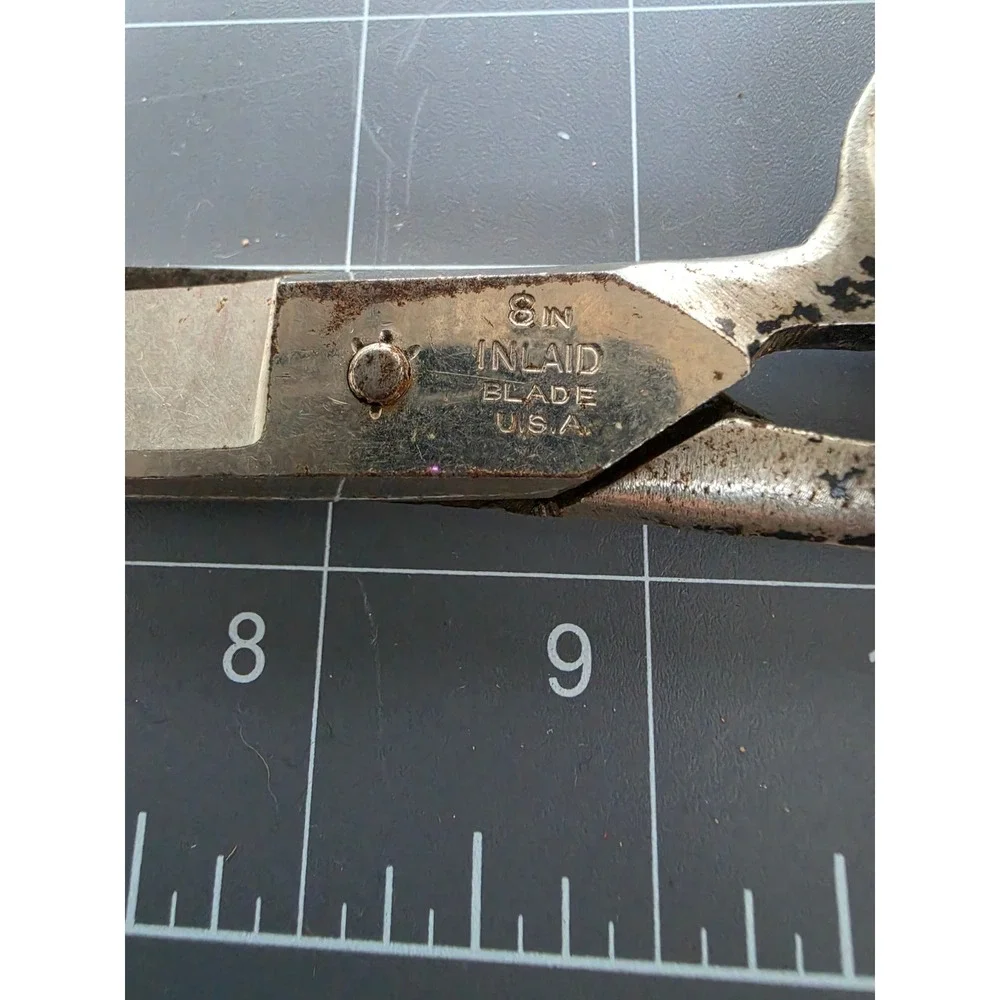 Vintage Clauss Fremont O USA 8 Inch Inlaid Blade Tailor Shears Sewing Scissors